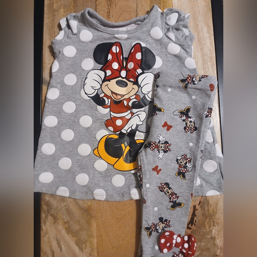 Disney Light grey Minnie mouse hearts and polkadot pant & shirt set, 6m